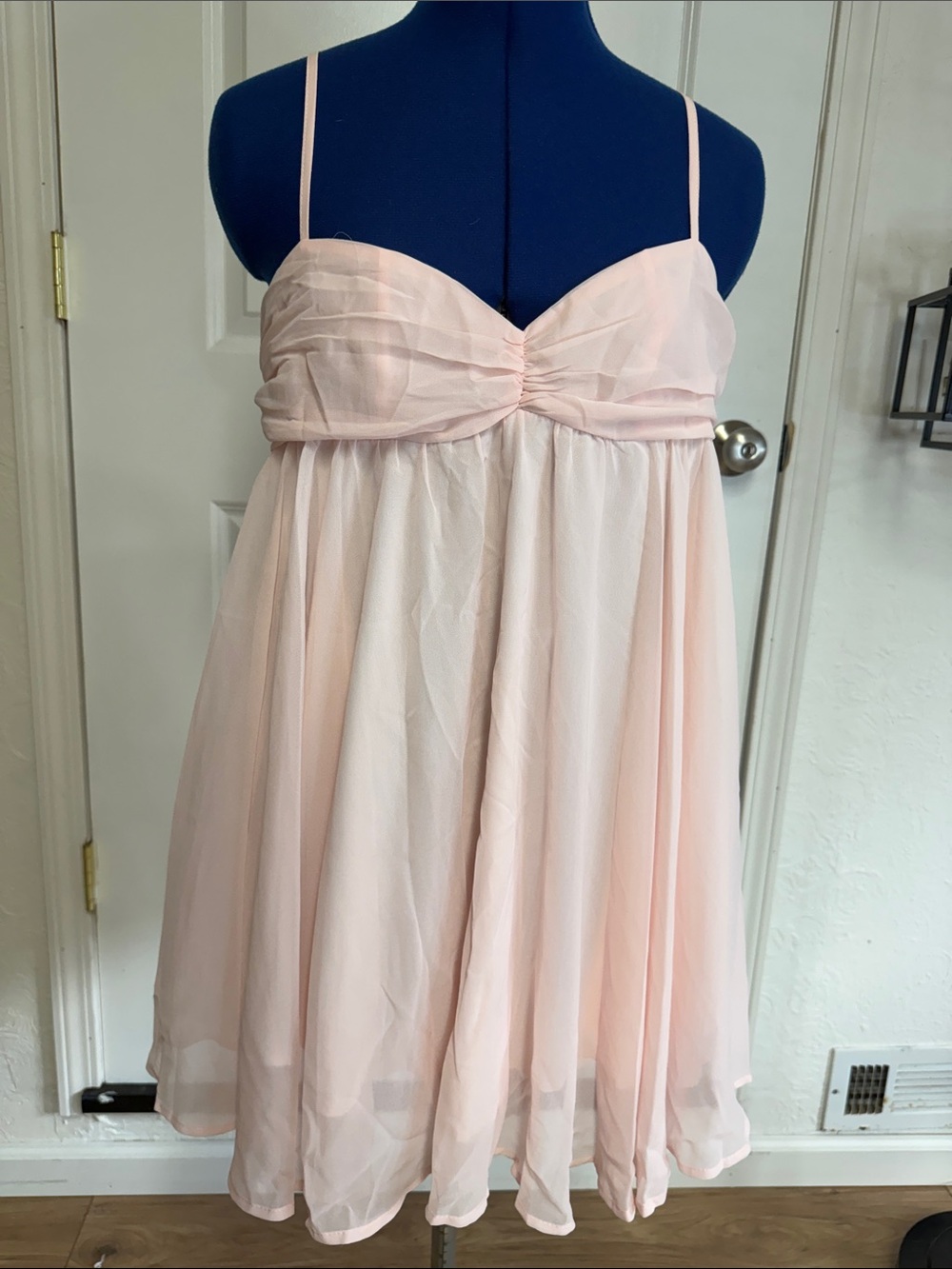 Amazon Pale Pink Spaghetti Strap Chiffon Mini Dress